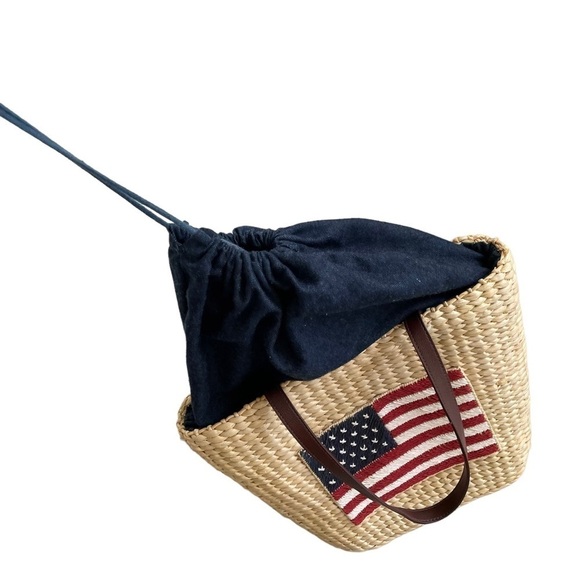 STRAW Woven Tote Bag Purse American USA Flag
Leather Handles - Picture 6 of 9